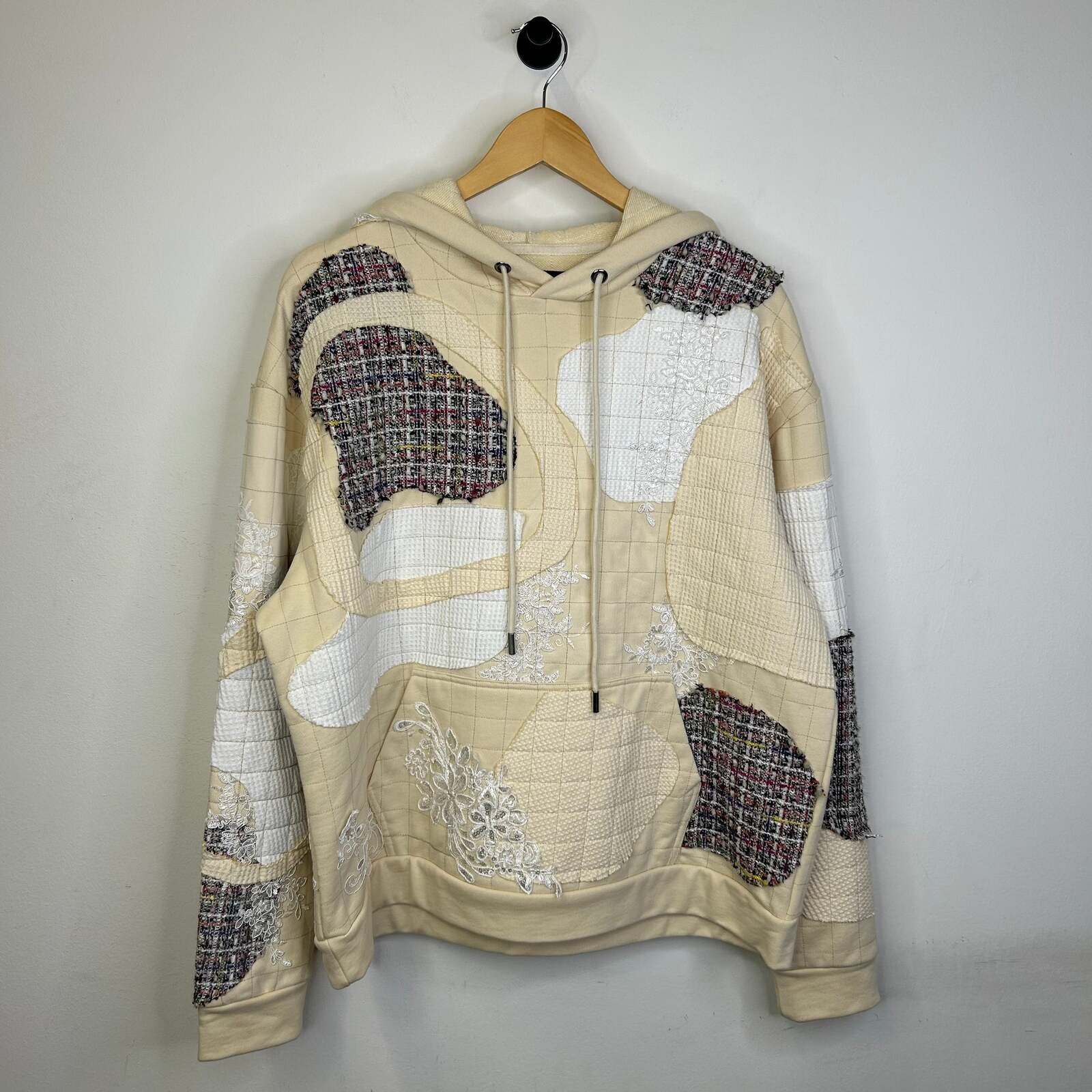 WHO DECIDES WAR WAFFLE KNIT PATCH WORK HOODIE WHO DECIDES WAR WAFFLE KNIT PATCH WORK HOODIE