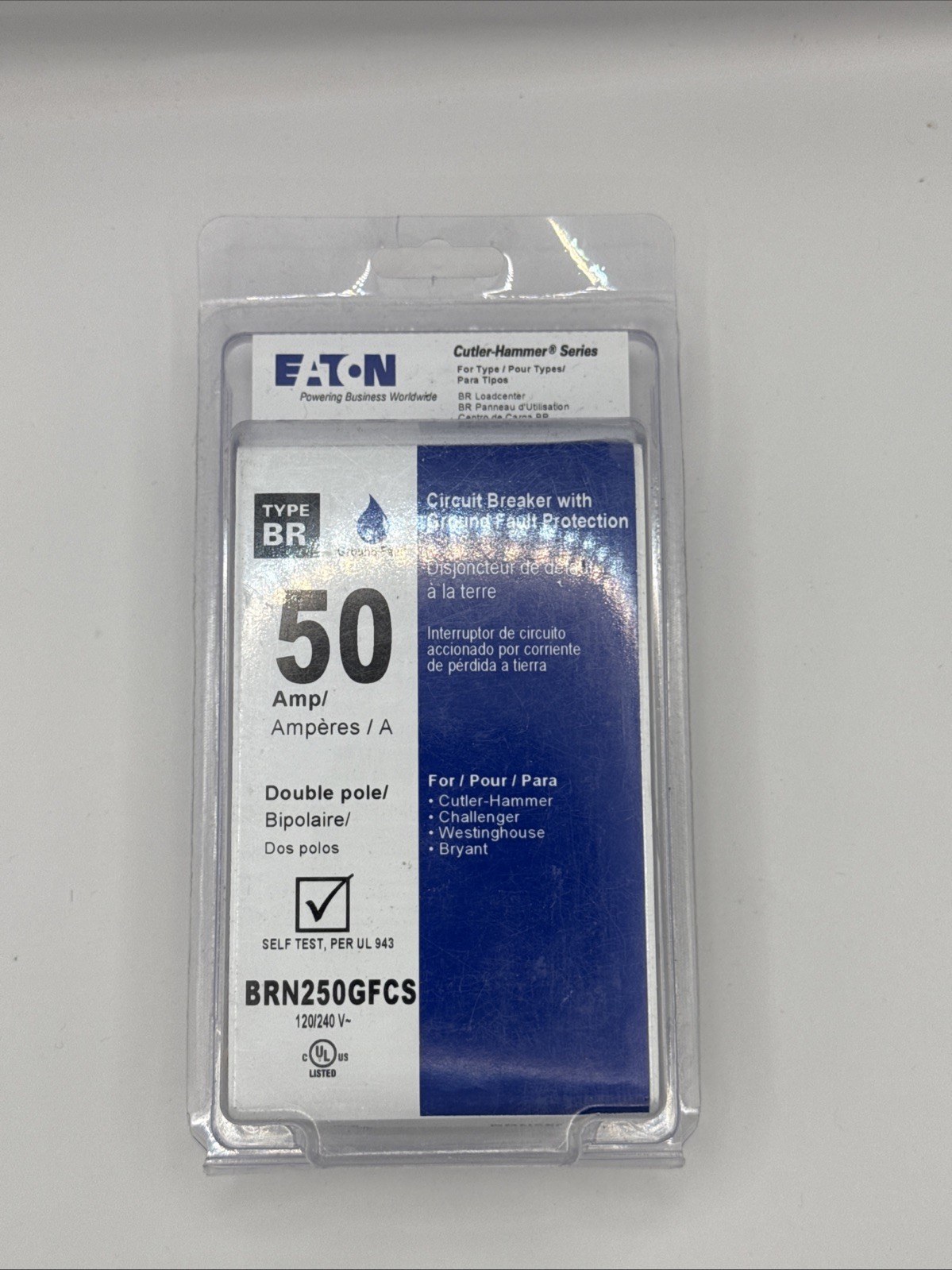 EATON CUTLER HAMMER BRN250GFCS 2Pole 50 AMP Type BR Circuit Breaker 