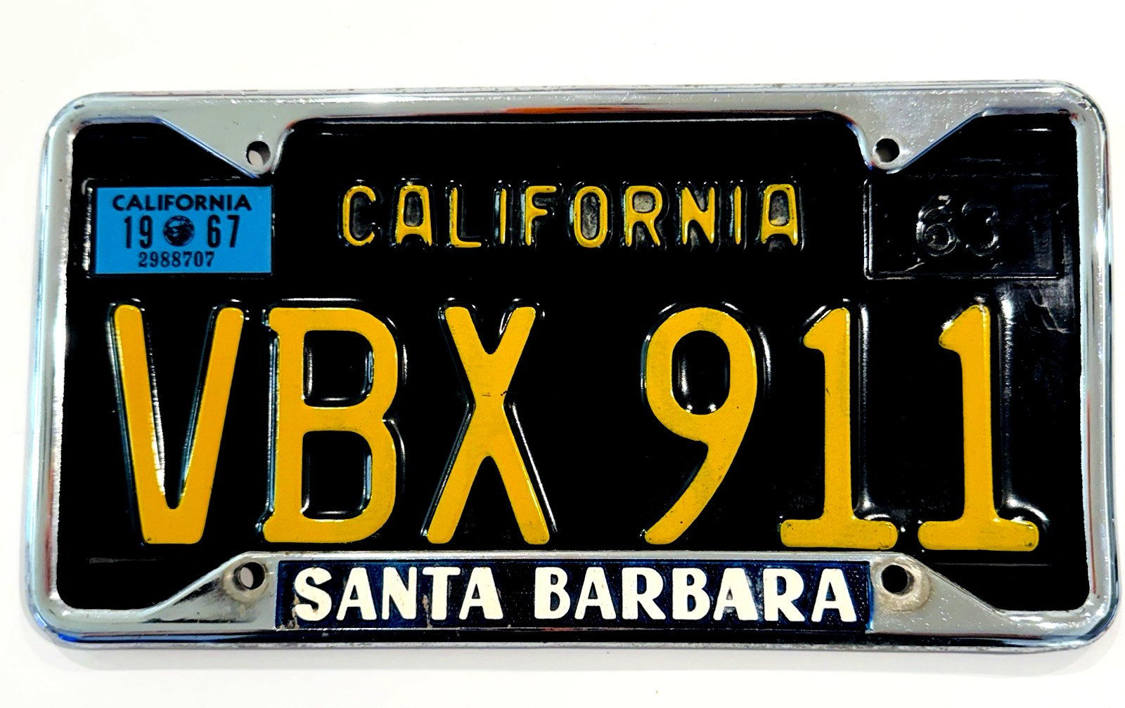 1963 California License plate and Santa Barbara Frame 1967 Porsche 911