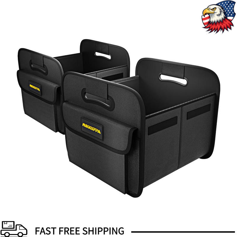 Split Design Collapsible Car Trunk Organizer Reinforced Handles, Slip Resistant,