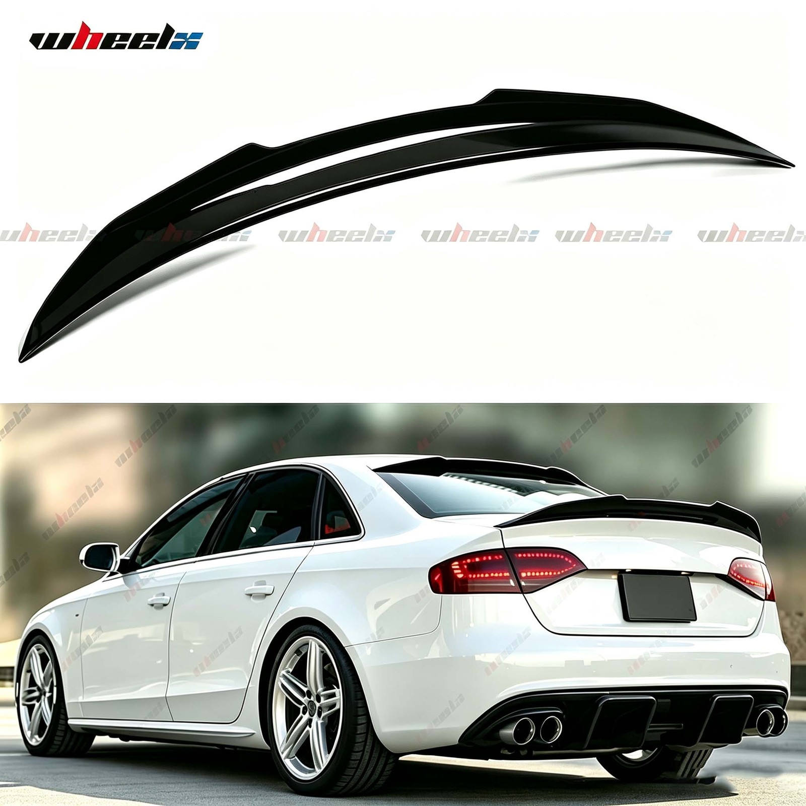 FOR 08-12 AUDI A4 B8 PSM STYLE HIGHKICK DUCKBILL GLOSS BLACK TRUNK SPOILER WING