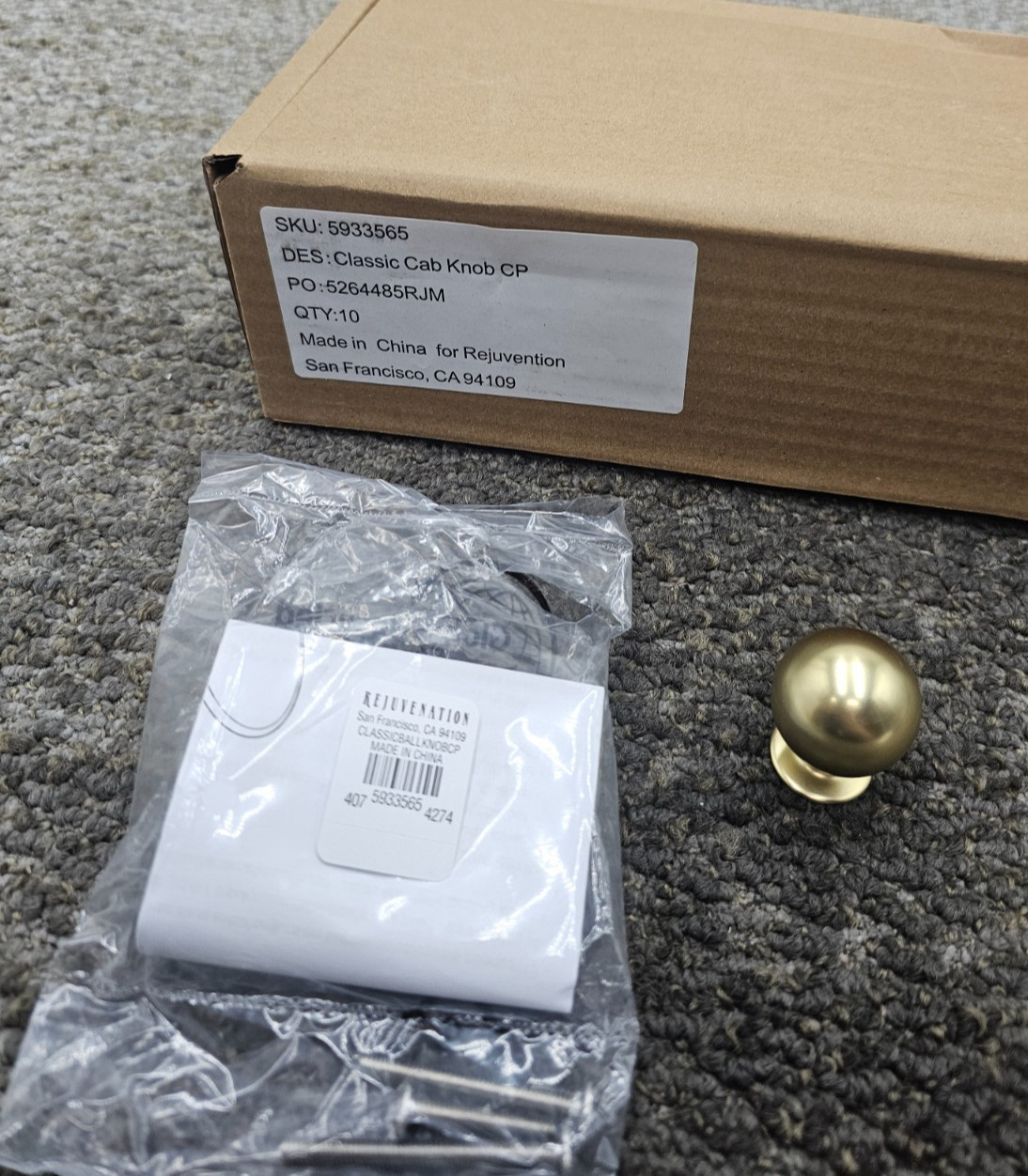 (QTY 10) Rejuvenation 5933565 Ball Cabinet Knob Classic CP Finish Aged Brass