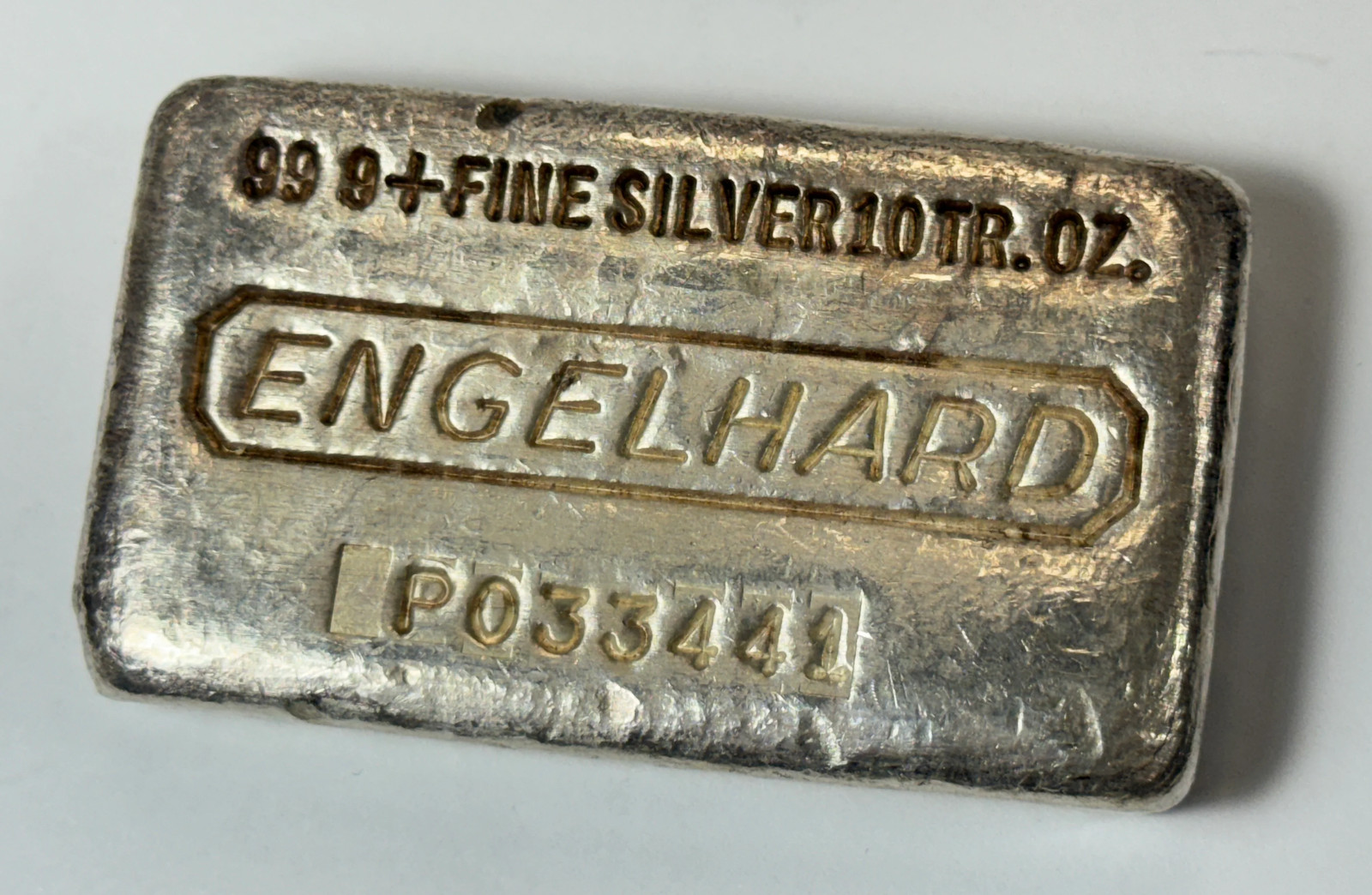Vintage 7th series Engelhard 10oz Silver Bar Waffle Back cast Finish #P033441 Vintage 7th series Engelhard 10oz Silver Bar Waffle Back cast Finish #P033441