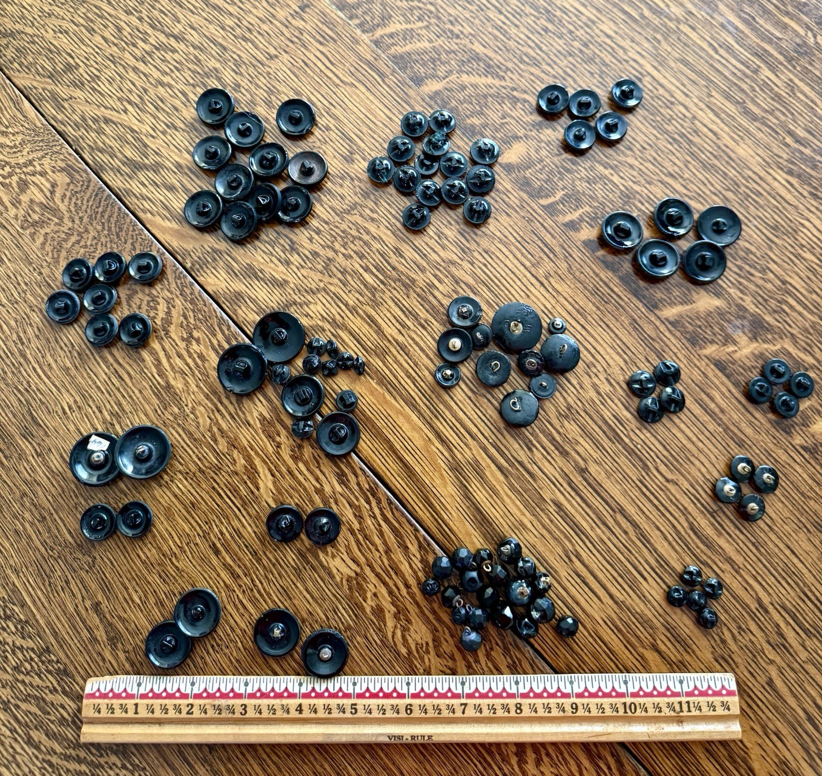 Lot of 112 Antique Victorian Faceted Black Glass Buttons French Jet Mixed Sets