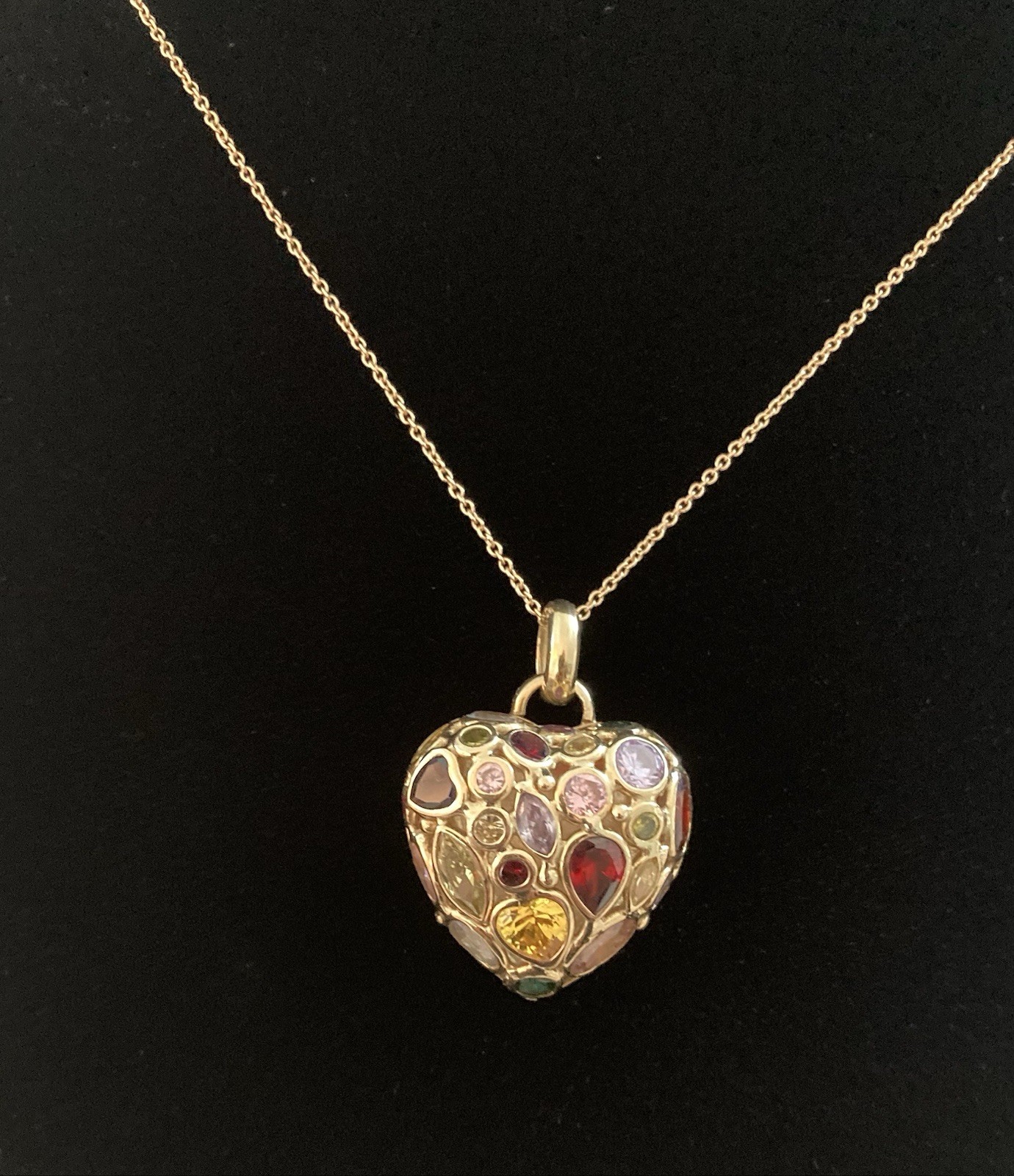 18K YG Multi Gemstone Encrusted Puffed Heart Pendant (No Chain) 9.12 gms