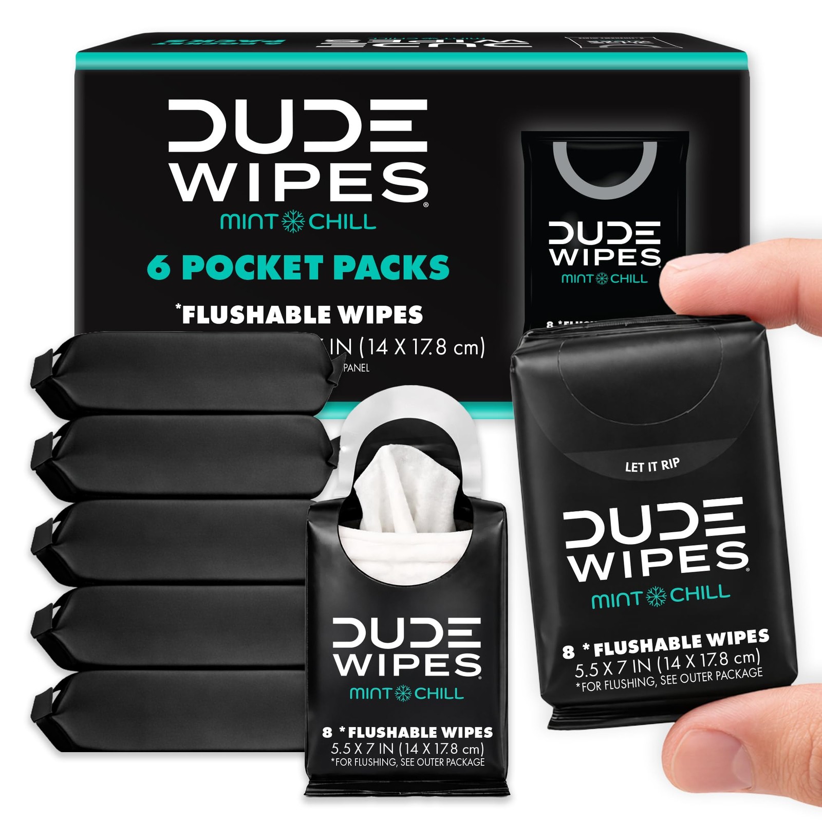 DUDE Wipes Mint Chill Pocket Packs, Adult Flushable Travel Wipes, 48 Count DUDE Wipes Mint Chill Pocket Packs, Adult Flushable Travel Wipes, 48 Count