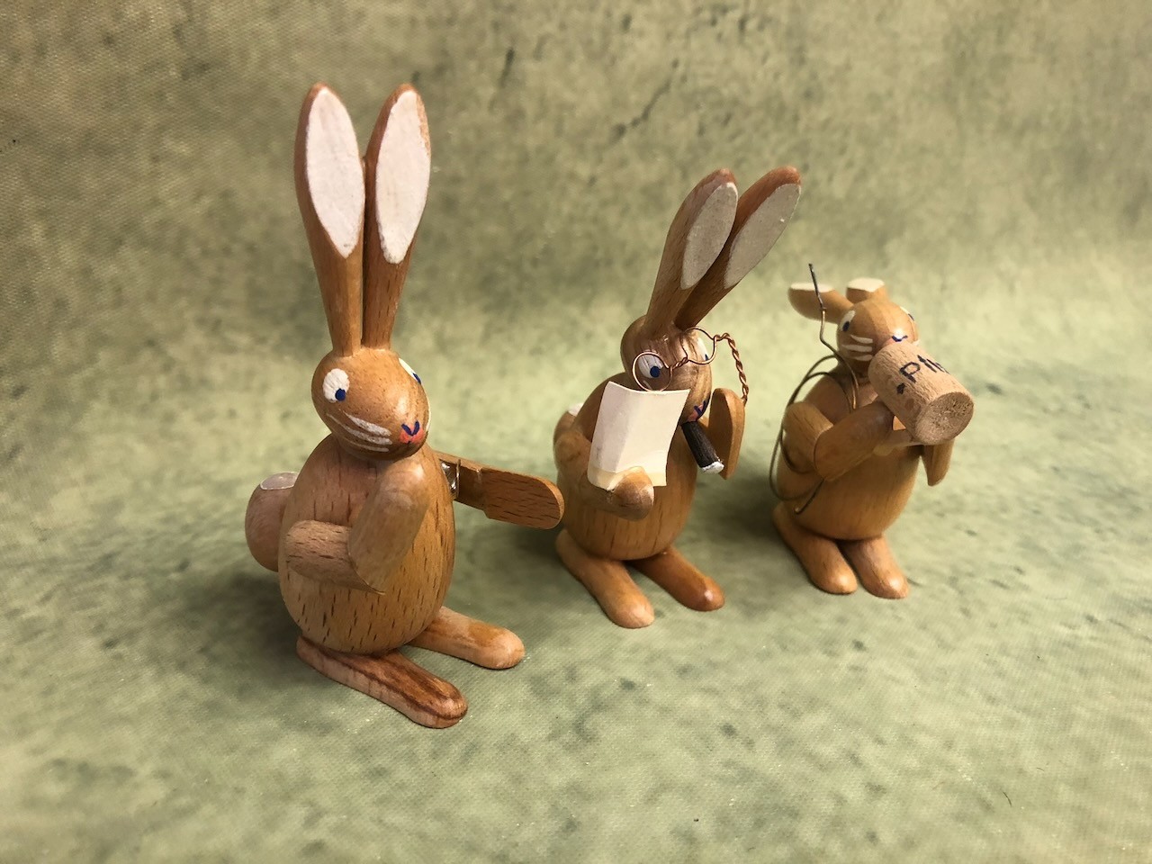 Vintage Erzgebirge Wooden Easter Bunny Rabbit Musician Band Figurine German Set