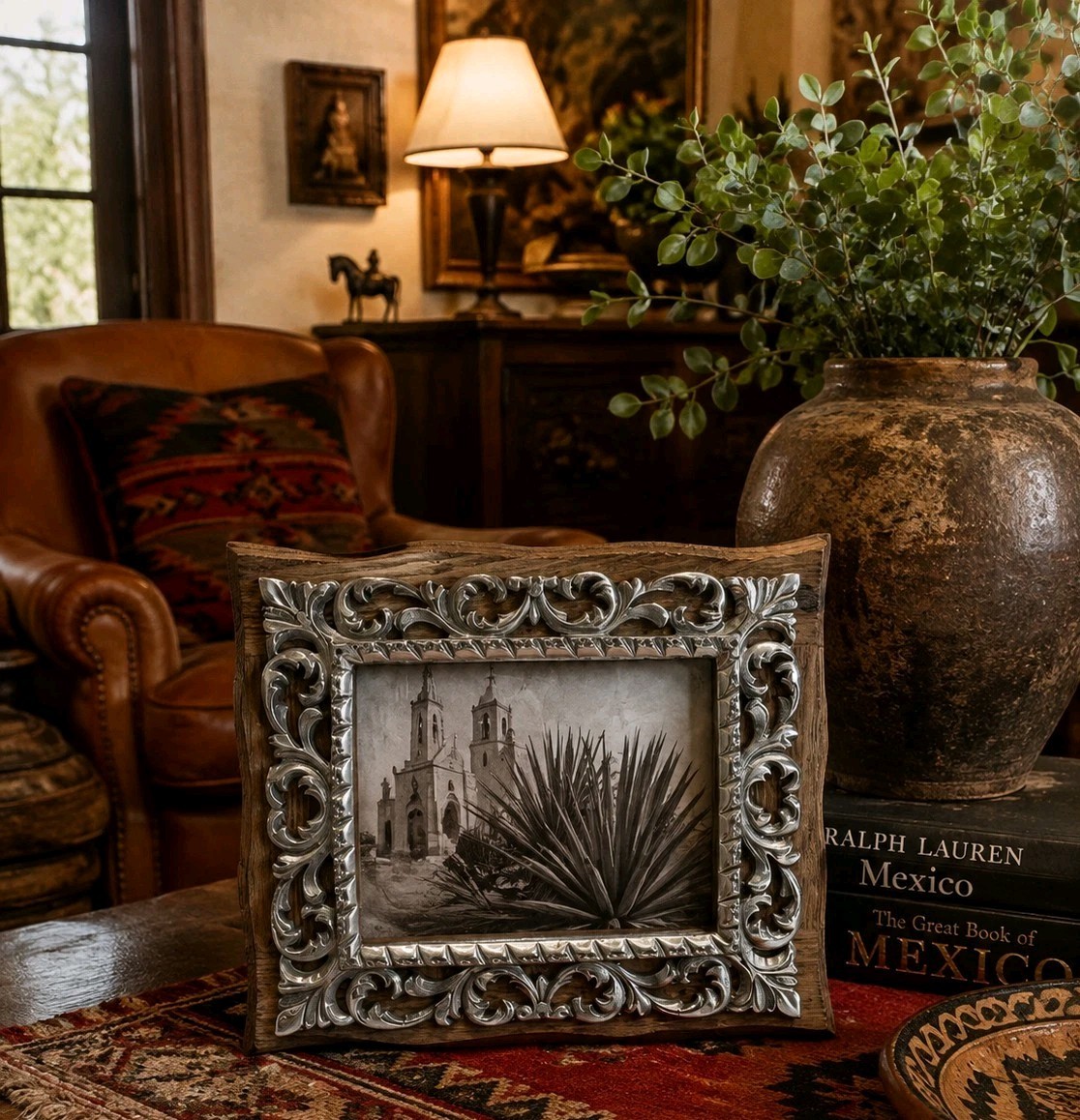 VTG Mex Pewter Wood Picture Frame Hand Carved Rustic Hacienda Spanish Colonial VTG Mex Pewter Wood Picture Frame Hand Carved Rustic Hacienda Spanish Colonial