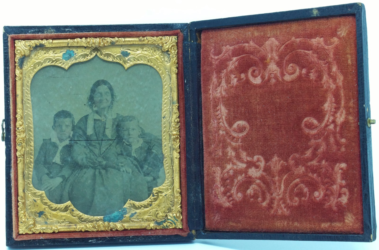 Antique 1/6th Plate photograph of Woman and two boys Antique 1/6th Plate photograph of Woman and two boys