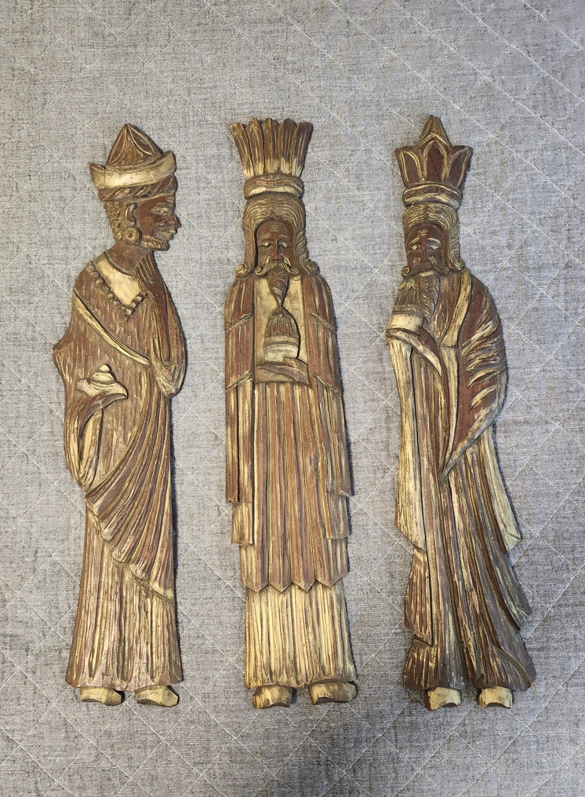 3 Vintage Hand Carved Wood Wise Men Kings Wall Art Christmas Decor 24 3 Vintage Hand Carved Wood Wise Men Kings Wall Art Christmas Decor 24