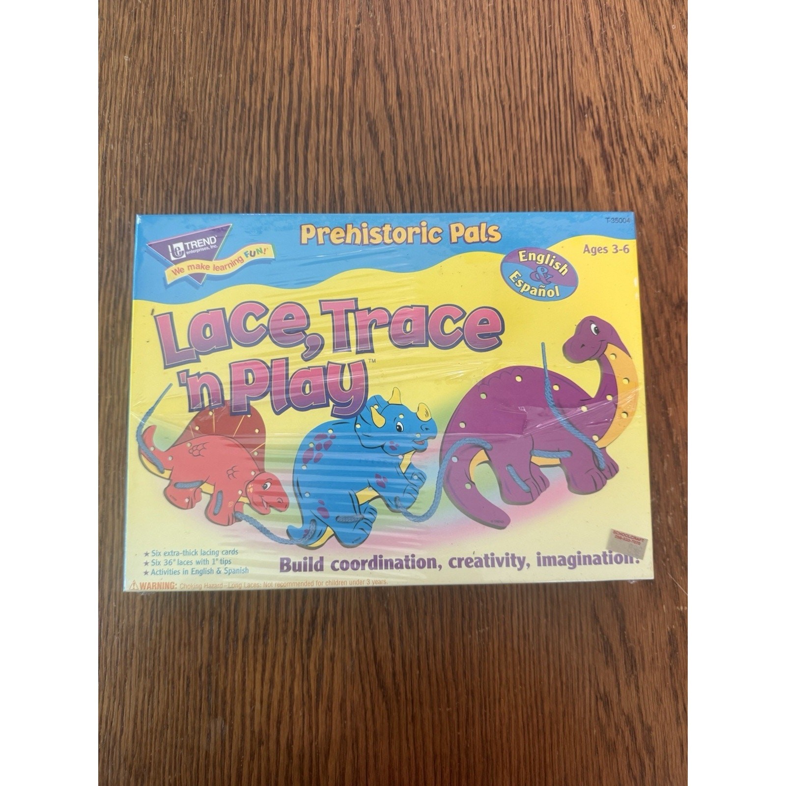 Prehistoric Pals Lace Trace n Play Dinosaurs 6 Lacing Cards Sewing 1998 NEW Toys