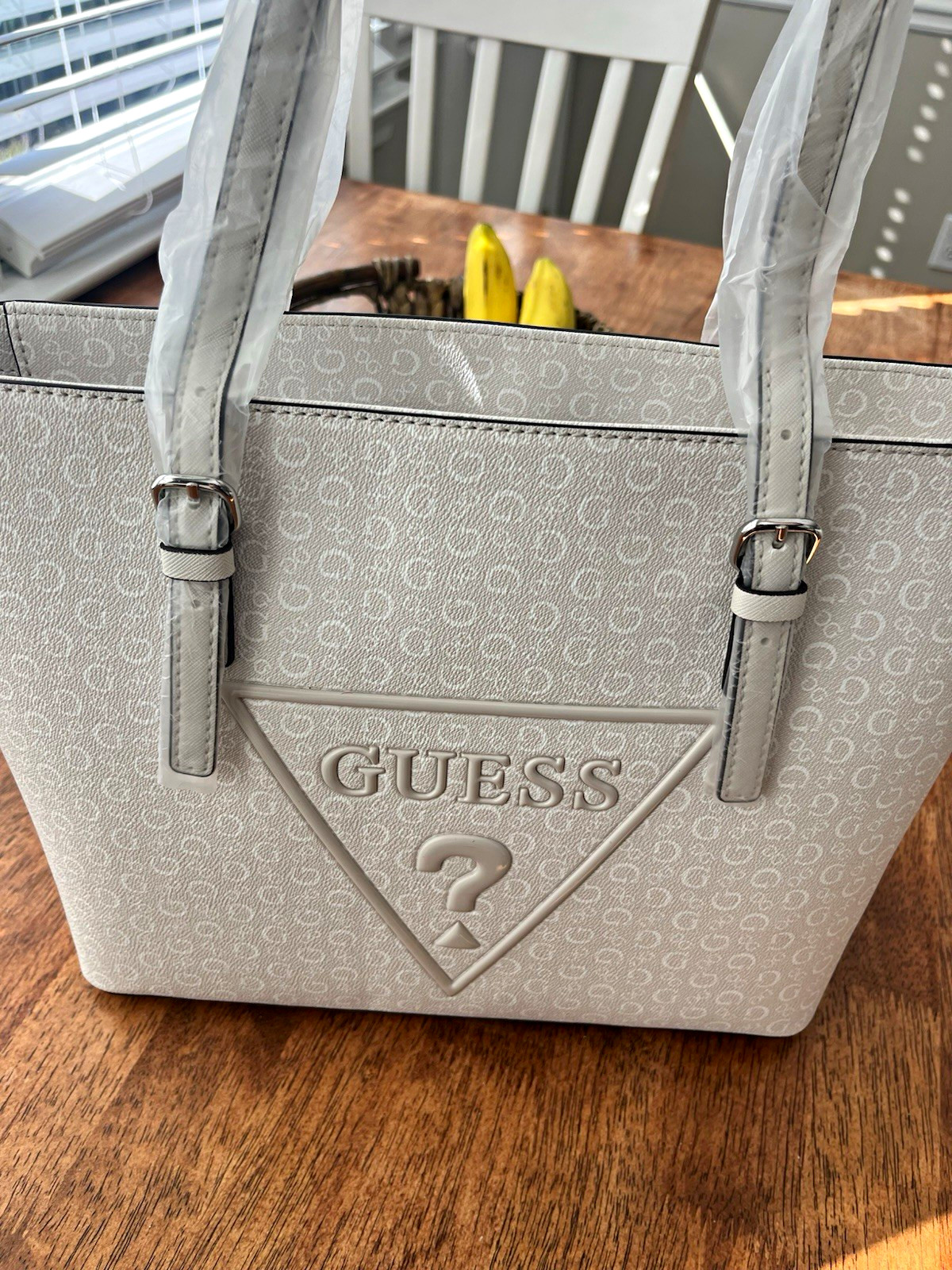 GUESS Women\'s Gray Logo Tote Zip Closure Silver Hardware Double Handles