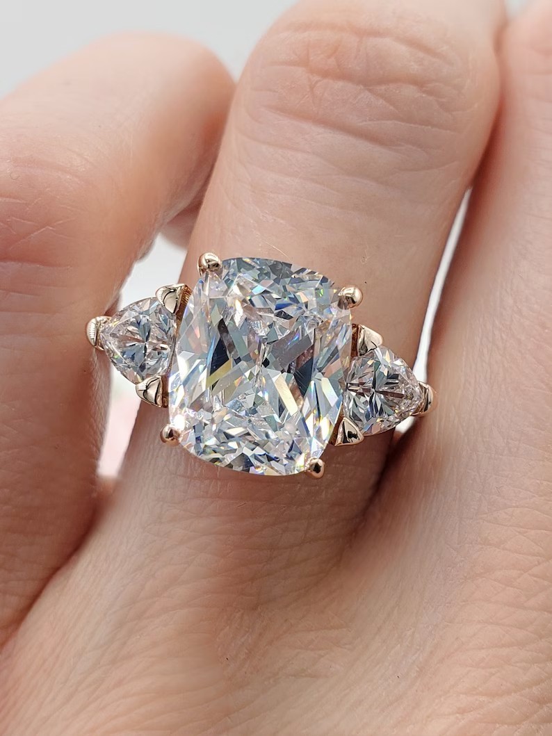 RARE 8.10 Ct Cushion White Treated Diamond Ring, 925 Silver, Excellent Luster
