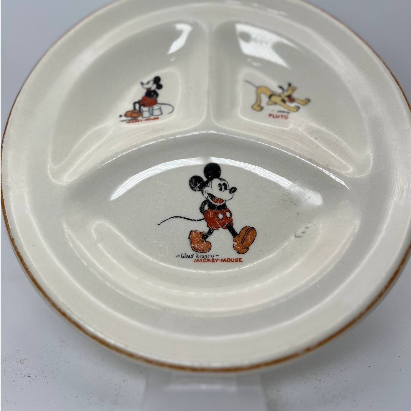 Vintage Walt Disney Mickey Mouse Pluto Divided Plate Patriot China USA 1930s