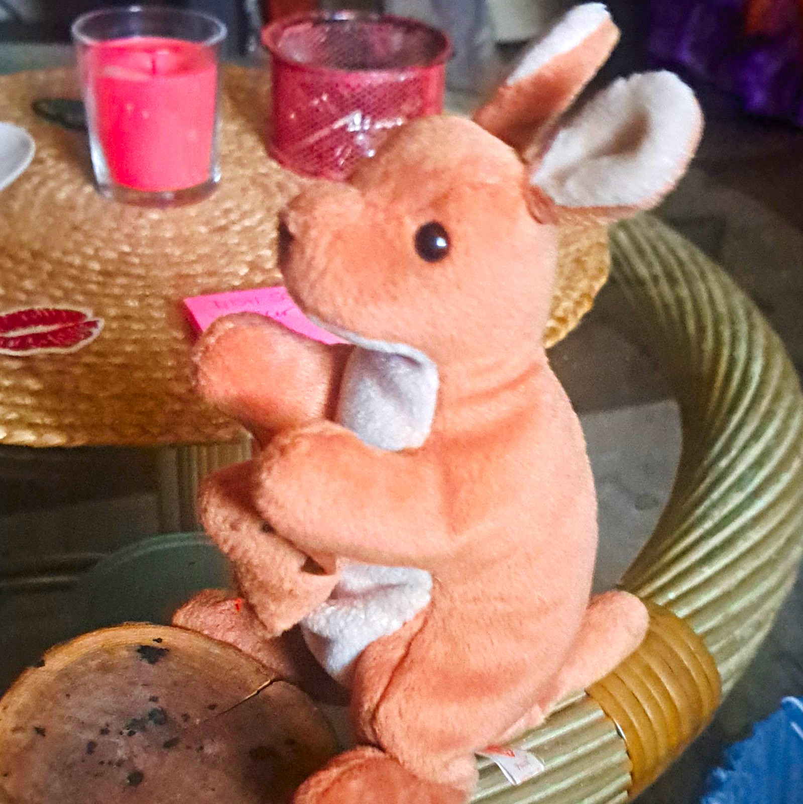 Vintage Brown & White Kangaroo Plush Stuffed Animal w/ Baby Joey Small 2005