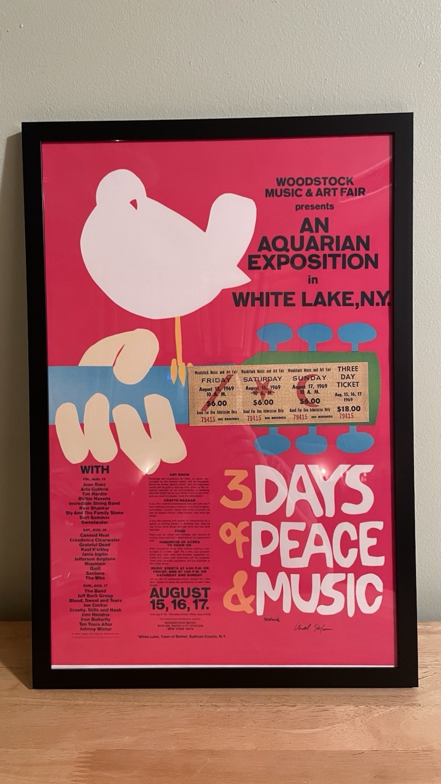 Woodstock Custom Framed 12”x18” Poster & 2”x6” Woodstock Ticket Woodstock Custom Framed 12”x18” Poster & 2”x6” Woodstock Ticket