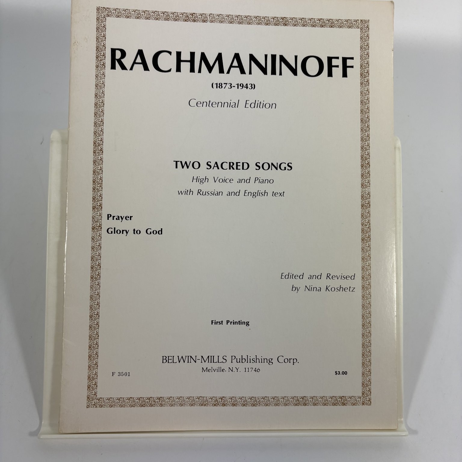 Rachmaninoff Two Sacred Songs Sheet Music Centennial Ed. Belwin 1st print