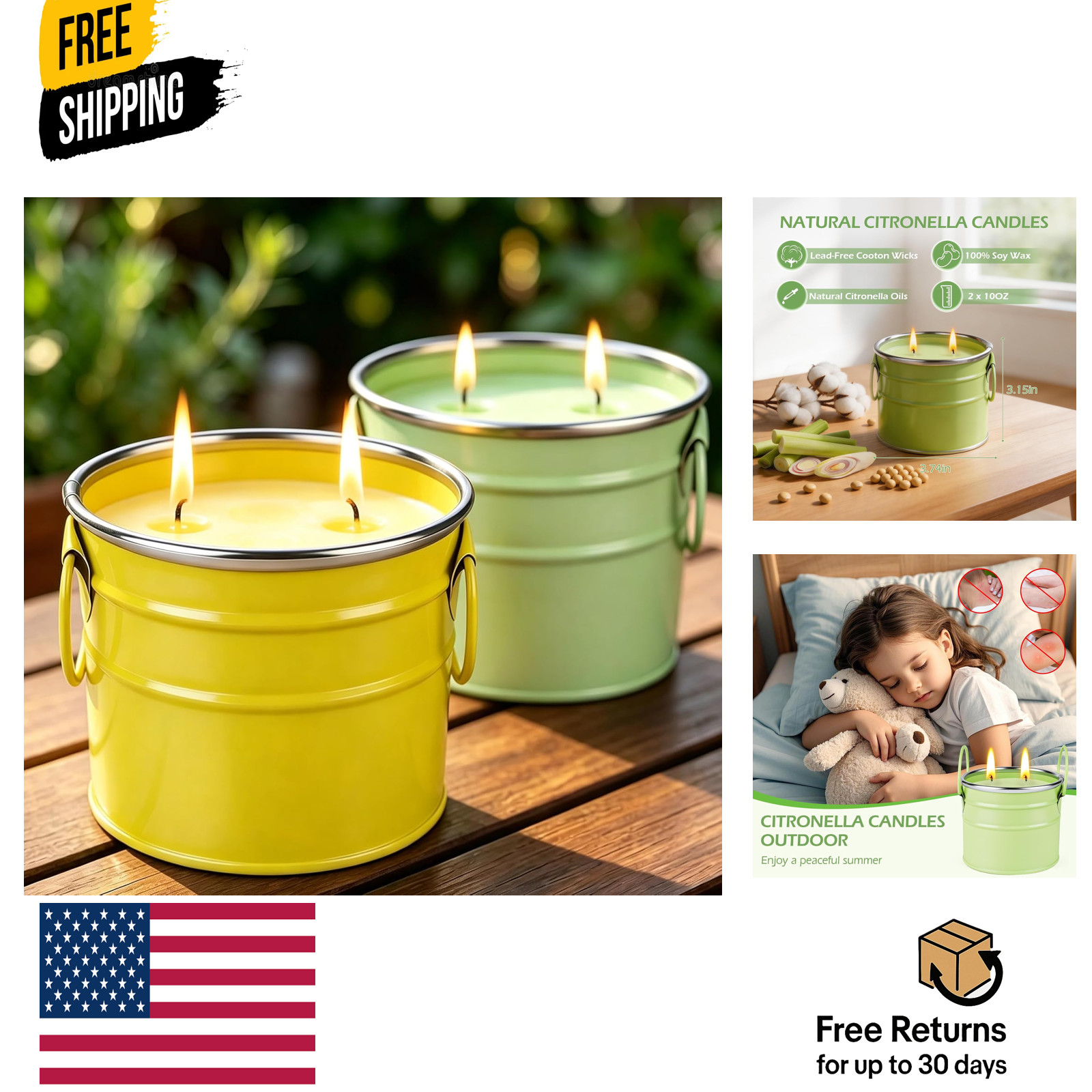 Citronella Candles Outdoor,2 Pack 20oz Large Soy Wax Citronella Candles