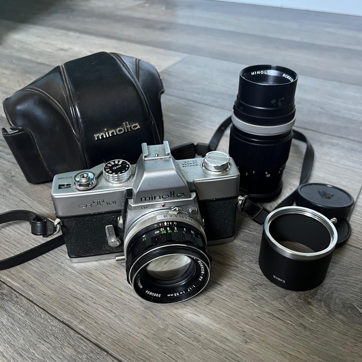 Minolta SR-T 101 35mm SLR w/ MC Rokkor PF f/1.7 55mm Lens + Extras Tested READ