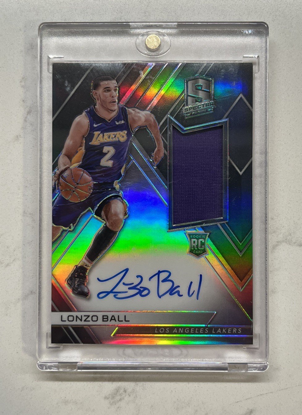 2017-18 Panini Spectra Lonzo Ball RC Rookie Patch Auto 179/299 Prizm Player Worn