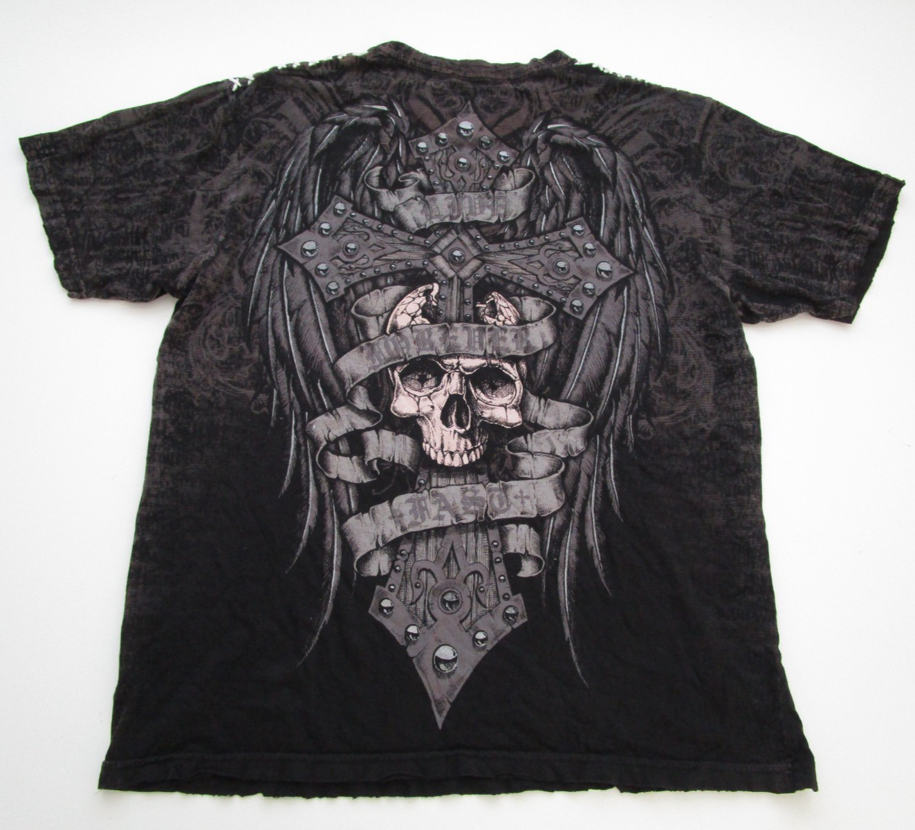 Mens XL Affliction T Shirt Skull Cross Black SS