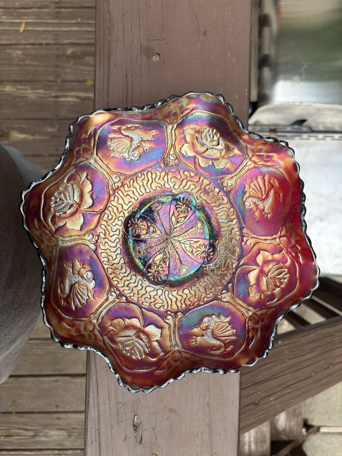 Fenton Dark Ruby Red Dragon and Lotus 9\ Fenton Dark Ruby Red Dragon and Lotus 9\