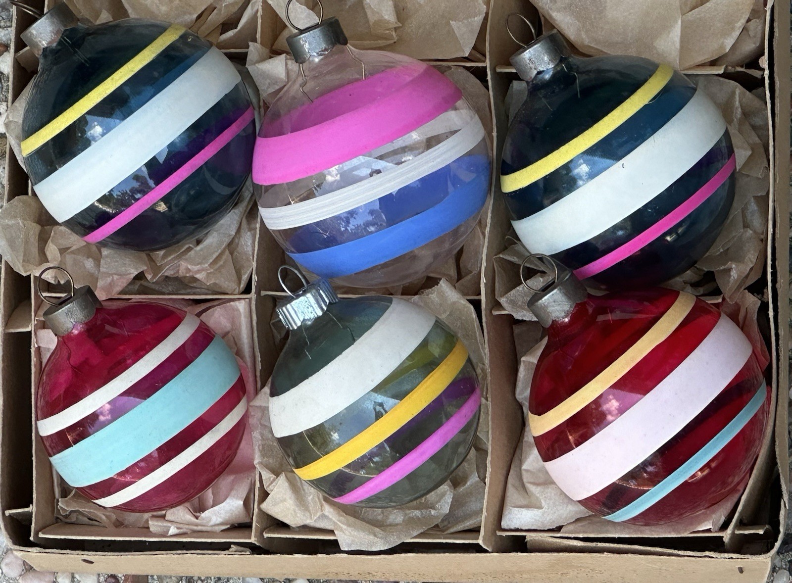 VTG Shiny Brite Corning Made In US Of A Unsilvered Stripes Glass Ornament 