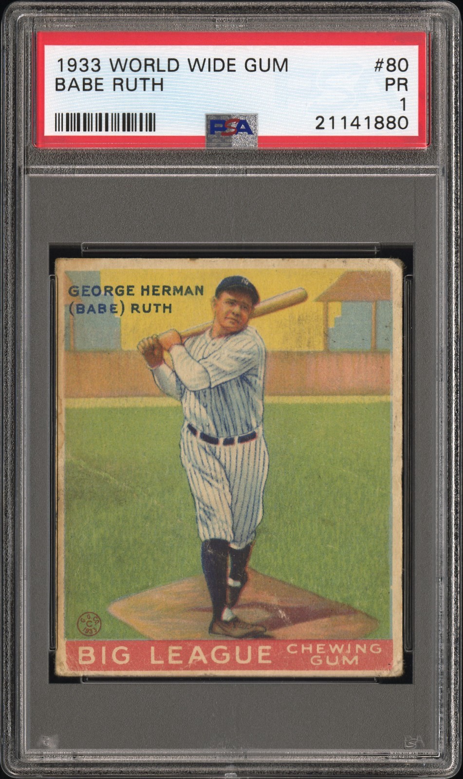 1933 World Wide Gum Big League Chewing Gum - Babe Ruth #80 PSA 1 RARE Bilingual