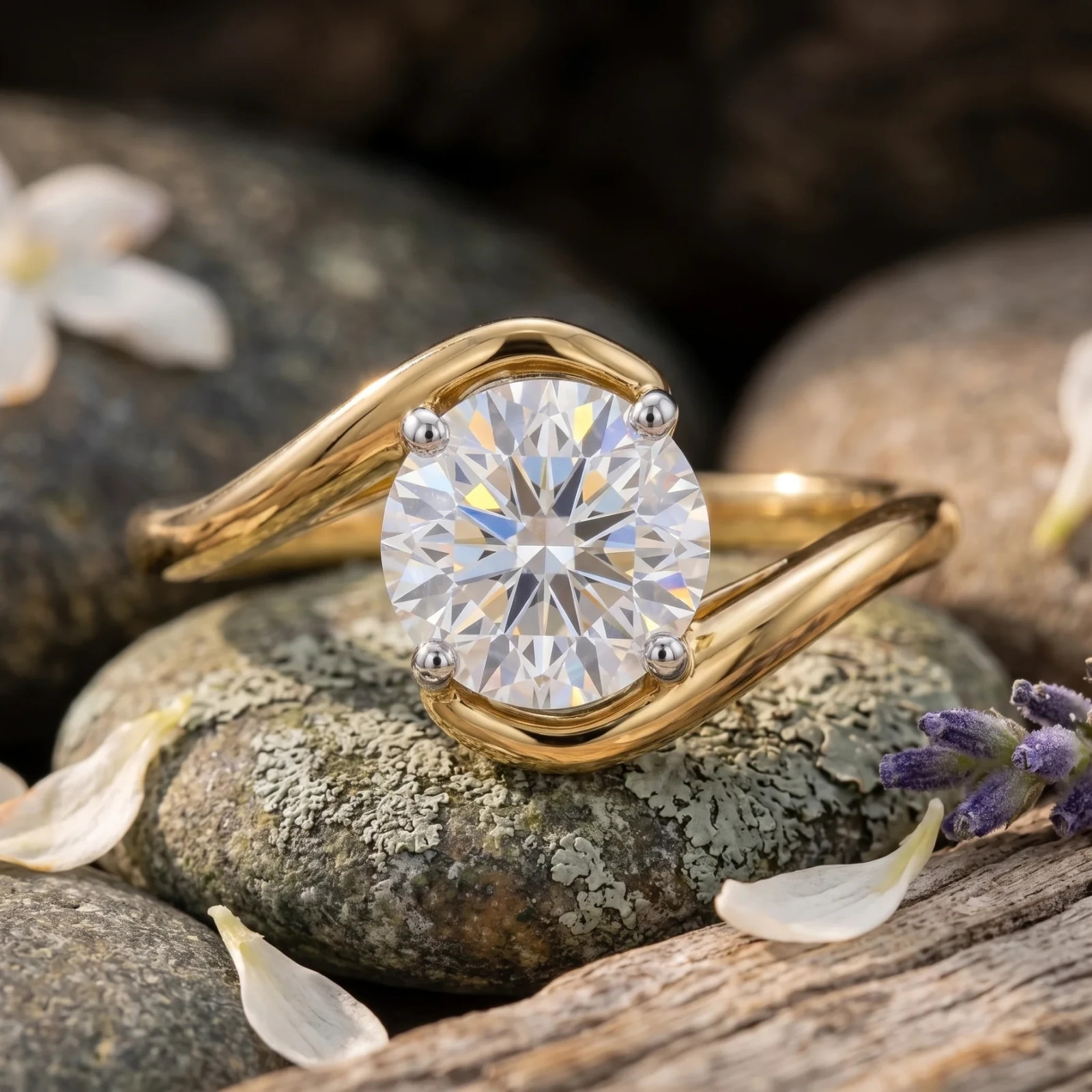 IGI 3 Ct Round Cut E/VS1 Lab Grown Diamond Swirl Solitaire Ring 14K Yellow Gold
