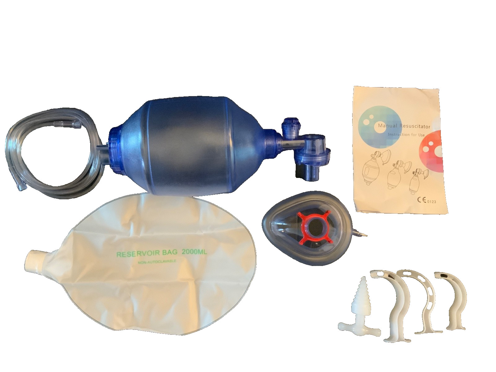 CPR Ambu Bag (2000ml) for Adults – Includes Mask, O2 line, & O2 res – New in Bag