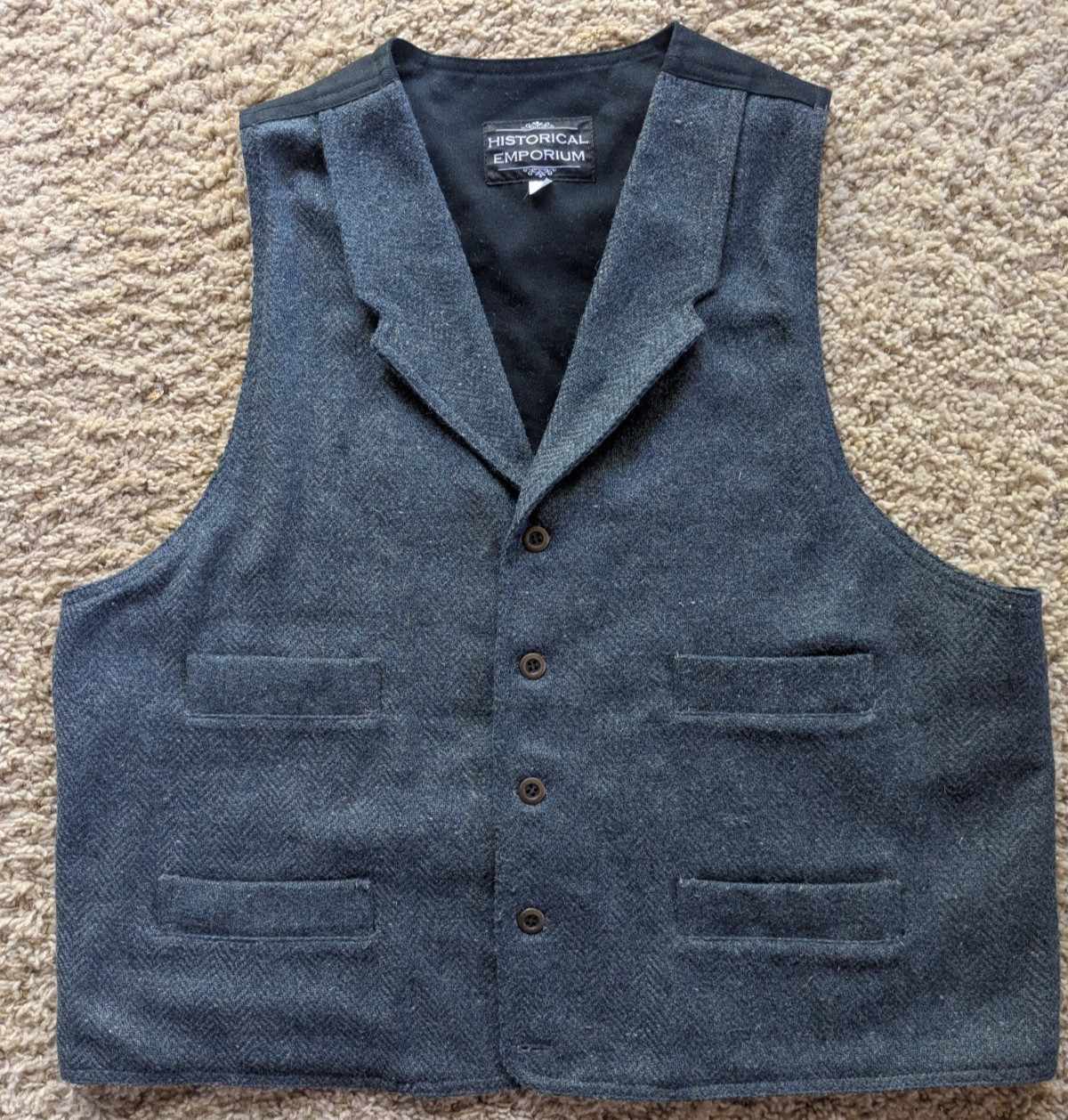 Historical Emporium charcoal wool LG men\'s vest cotton back Steampunk Victorian