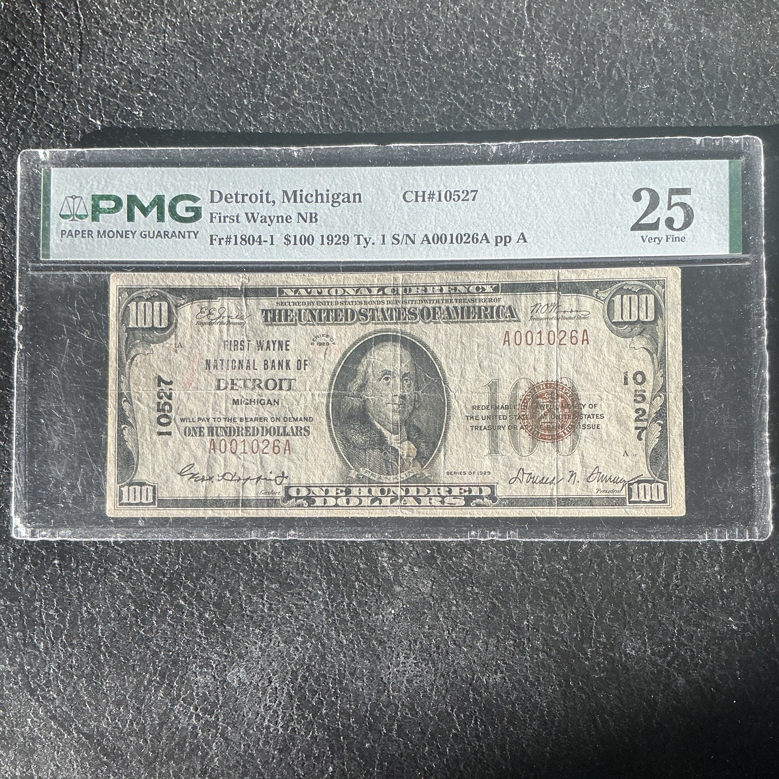 PMG 25 Apparent/Net 1929 $100 National Bank Note First Wayne NB Detroit MI