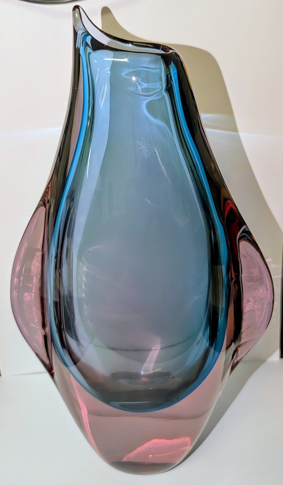 VTG Murano Style MCM “Penquin” Sommerso Art Glass Vase By Flavio Poli