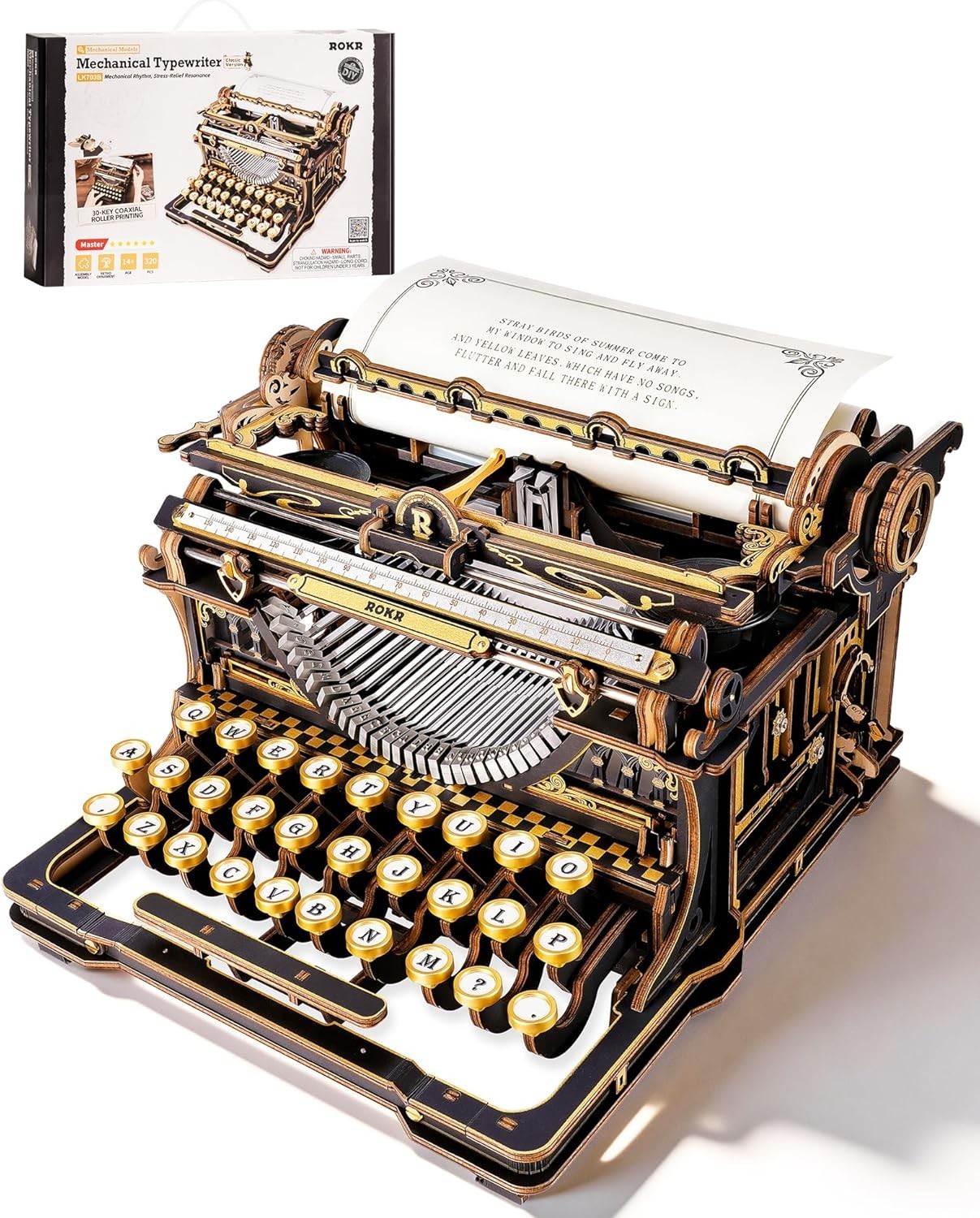 ROKR 3D Wooden Puzzles for Adults Typewriter Model Kits to Build DIY Teens Gifts
