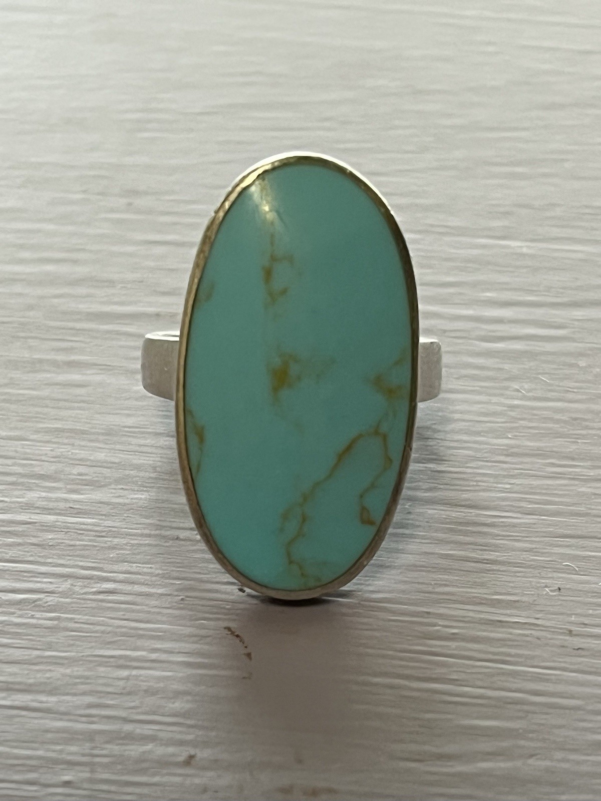 VINTAGE 925 STERLING SILVER LARGE OVAL TURQUOISE GEMSTONE RING - RING SIZE 7