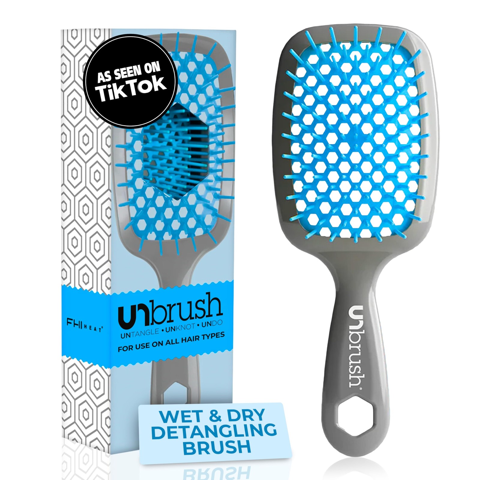 FHI Heat UNbrush Detangling Brush Pain-Free Brushing on All Hair Types Blue/Grey FHI Heat UNbrush Detangling Brush Pain-Free Brushing on All Hair Types Blue/Grey