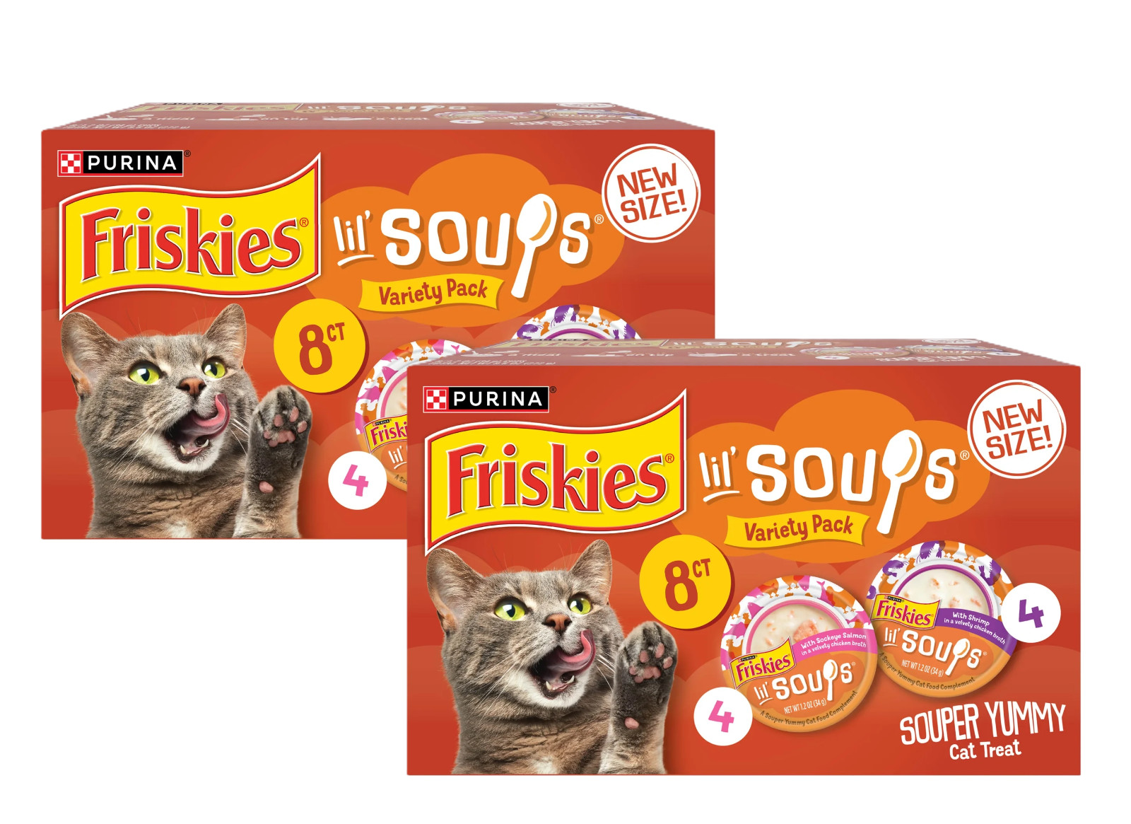 Purina Friskies Lil' Soups Wet Cat Treats Salmon Shrimp 8Ct x 2 Pack 1.2oz Purina Friskies Lil' Soups Wet Cat Treats Salmon Shrimp 8Ct x 2 Pack 1.2oz