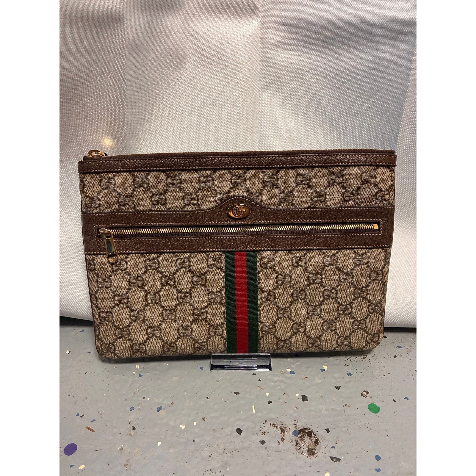 Vintage Gucci GG Supreme Web Stripe Zip Pouch