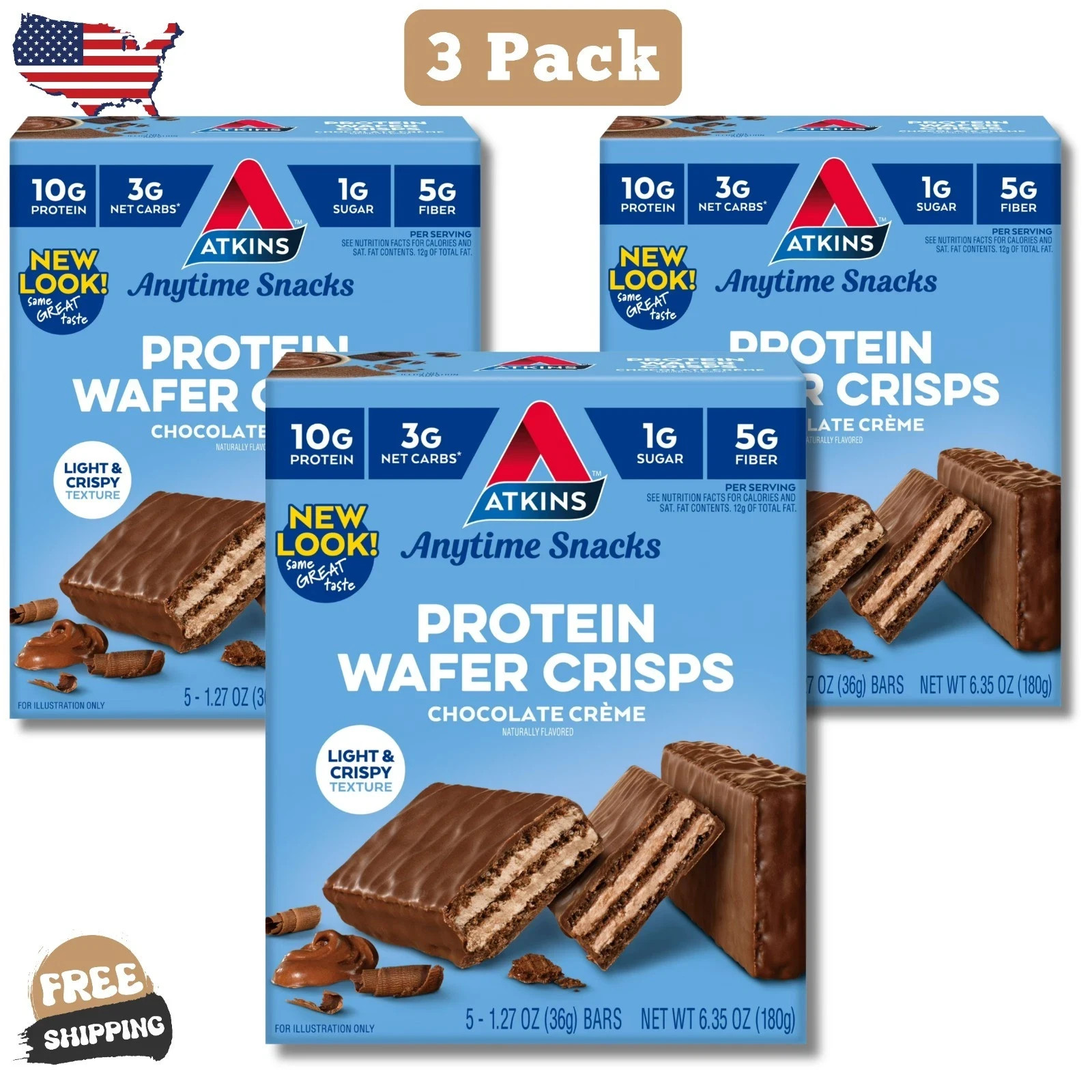 Atkins Chocolate Crème Wafers Protein Snacks, Keto Friendly, (3 Pack) Atkins Chocolate Crème Wafers Protein Snacks, Keto Friendly, (3 Pack)