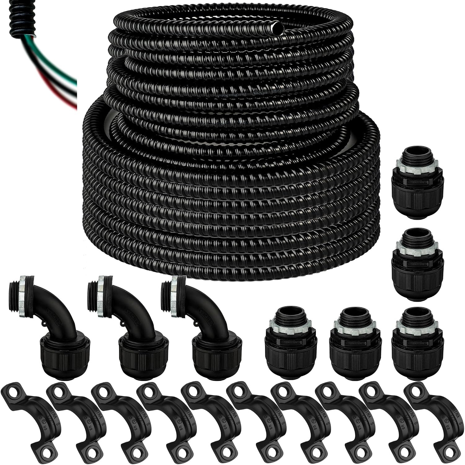 (1/2 Inch-100 Feet)  Black Flex Liquid Tight Conduit 1/2 Non Metallic Flexible E