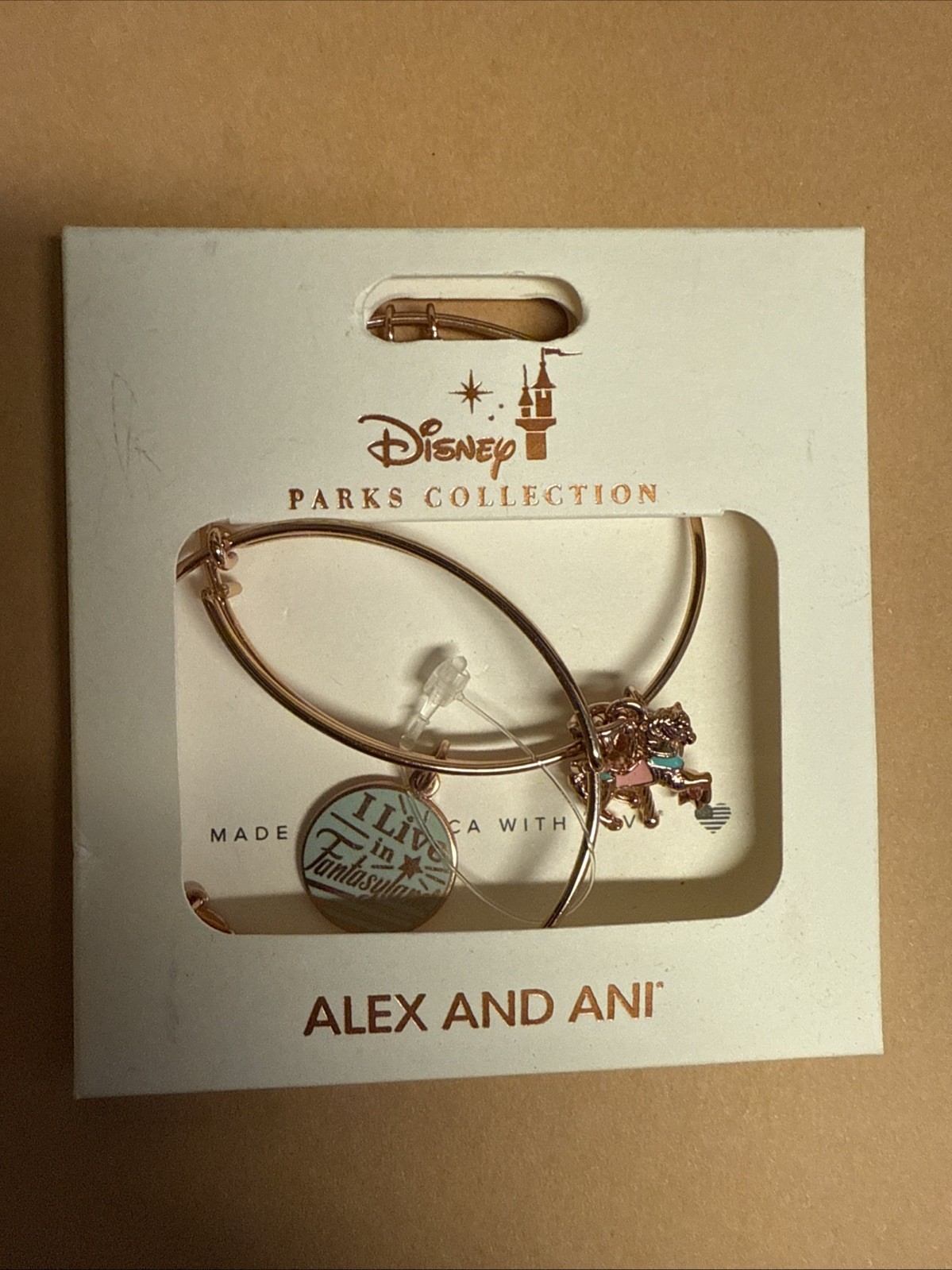 Disney ALEX AND ANI Bracelet Set of 2 Rose Gold Fantasyland Carousel Horse NEW