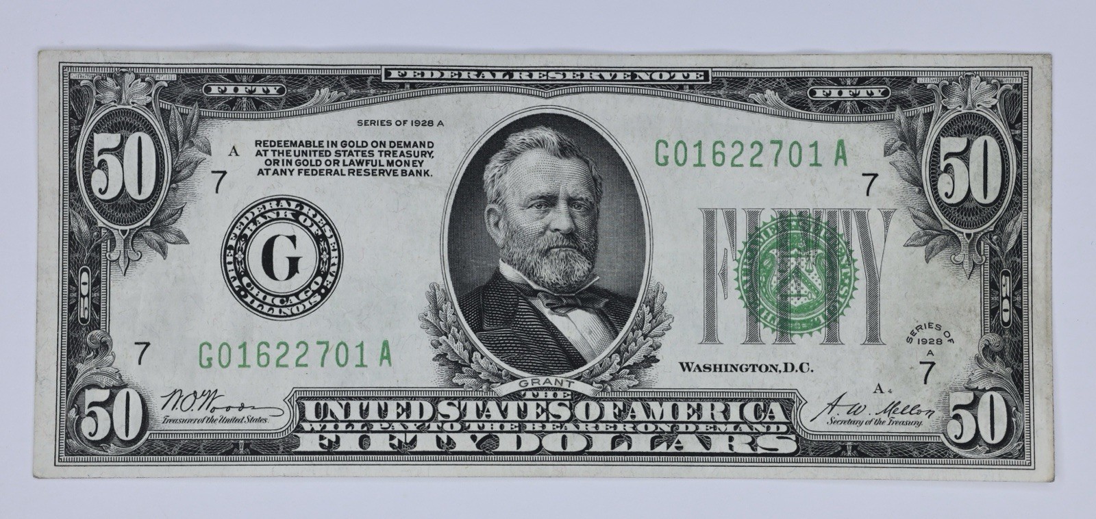 1928 $50 FEDERAL RESERVE NOTE Chicago‼️GOLD DEMAND NOTE - CRISP -‼️