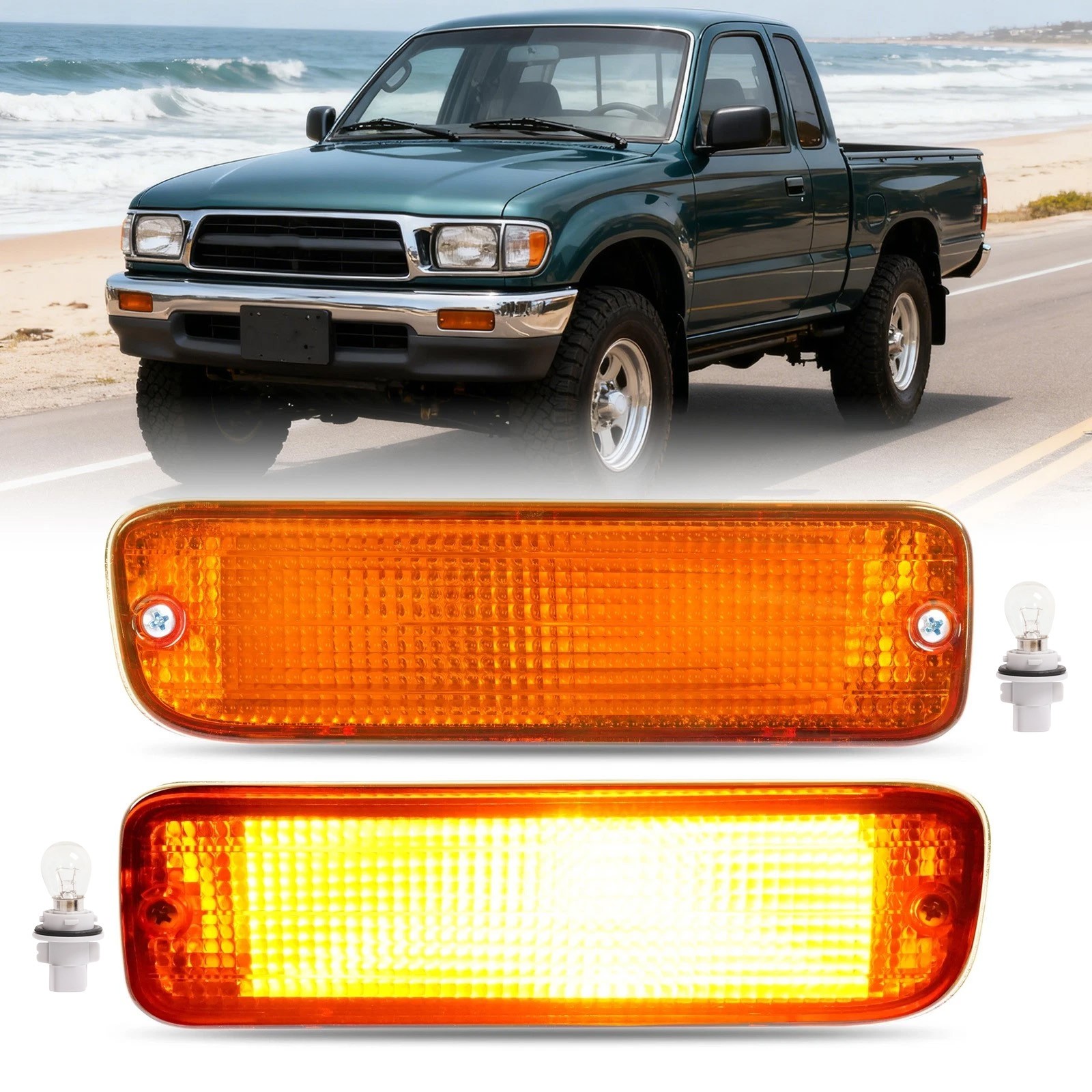Pair Turn Signal Lights Set w/Bulb For Toyota Tacoma 4WD 95-97 DLX RWD 98-2000 Pair Turn Signal Lights Set w/Bulb For Toyota Tacoma 4WD 95-97 DLX RWD 98-2000
