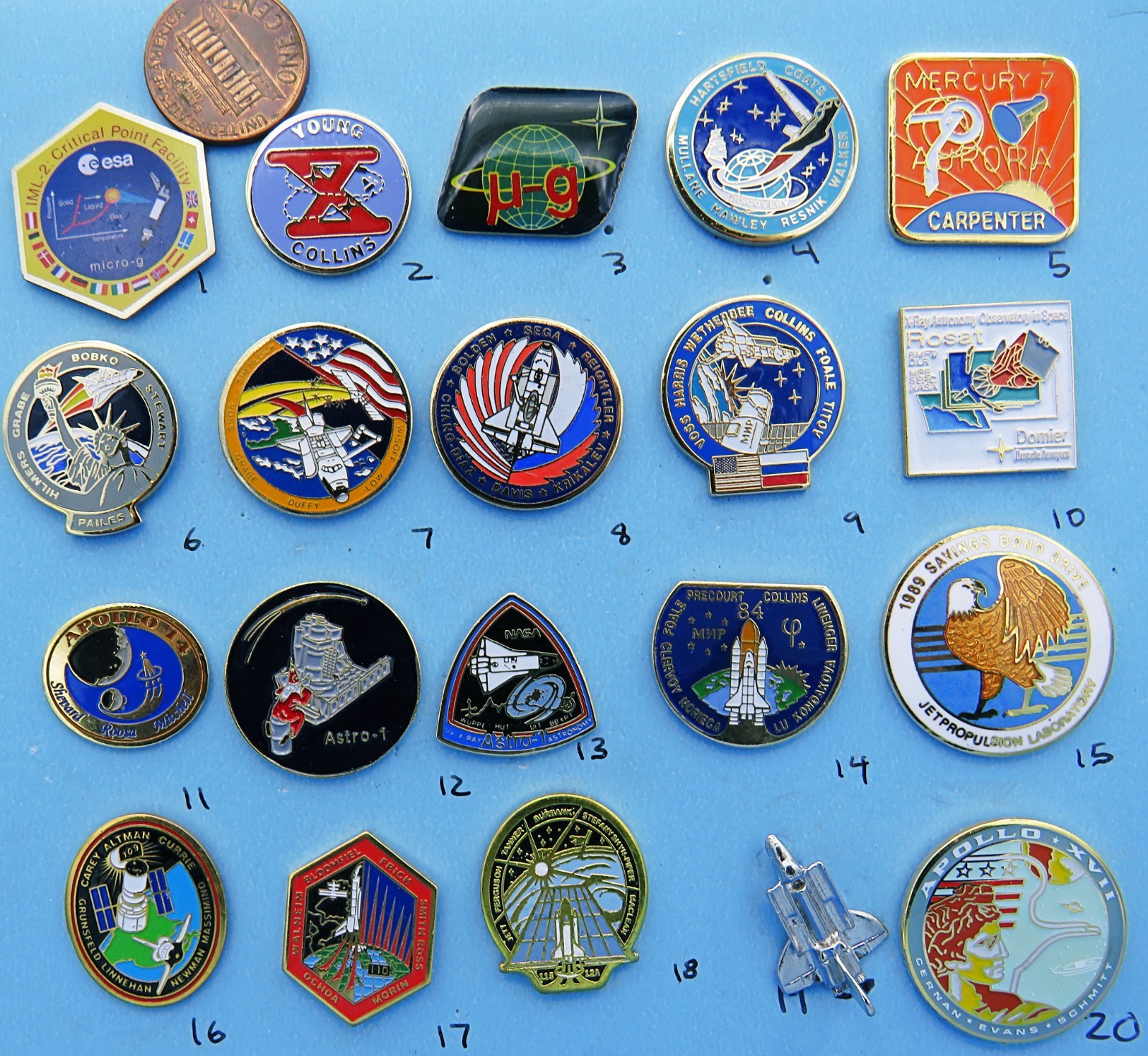 NASA enamel PIN lot of 20 - vtg ISS Space Shuttle Station Apollo Soyuz - Group B
