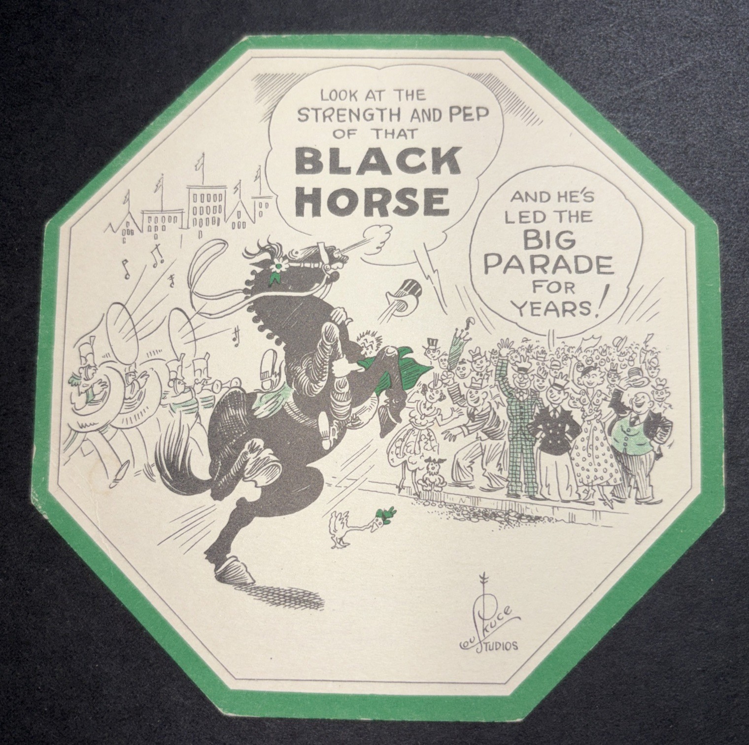 Black Horse Ale Beer Coaster 5 Inch Canada, Lou Skuce Studios, Not Common