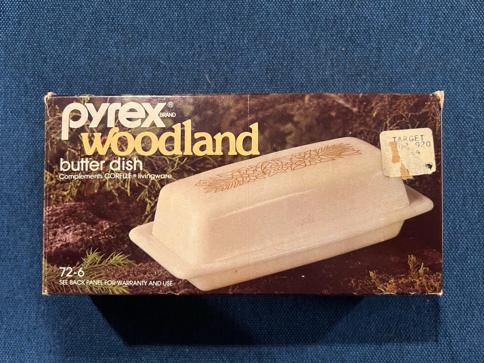 Vintage PYREX Woodland Covered Butter Dish Milk Glass USA 72-B Excellent
