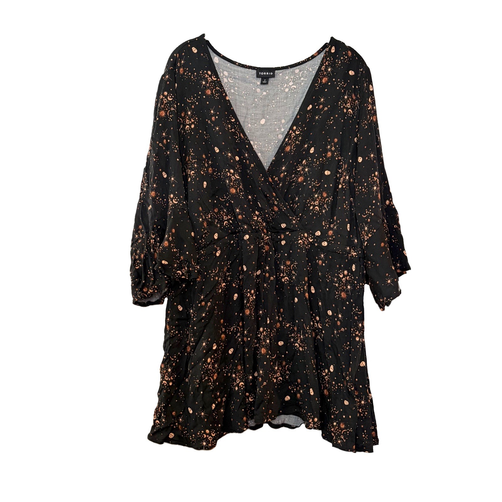 Torrid Plus 2X Tunic Surplice Witchy Goth Skulls Keys Sun Moon Stars Halloween