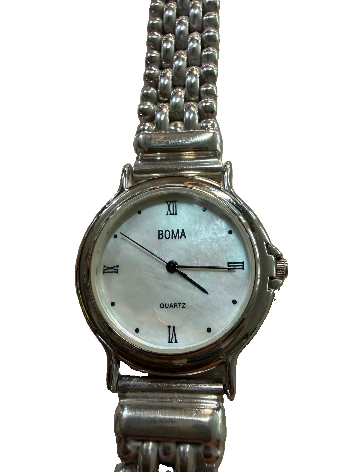 Boma Sterling Silver 925 Band and Case Wristwatch 7-7.5 Inch Bracelet