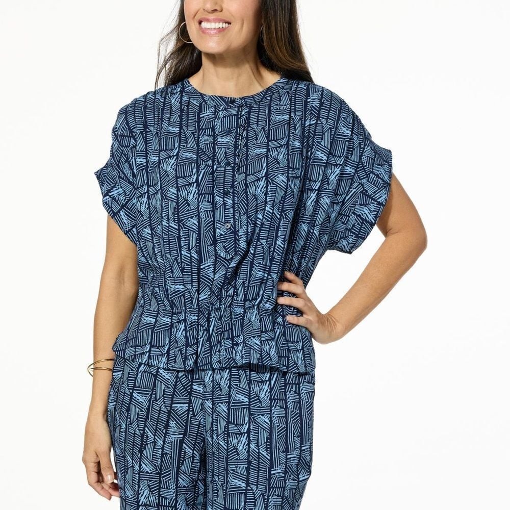 G By Guiliana Gathered Dolman-Sleeve Top Indigo Combo S NWT IN PACKAGE G By Guiliana Gathered Dolman-Sleeve Top Indigo Combo S NWT IN PACKAGE