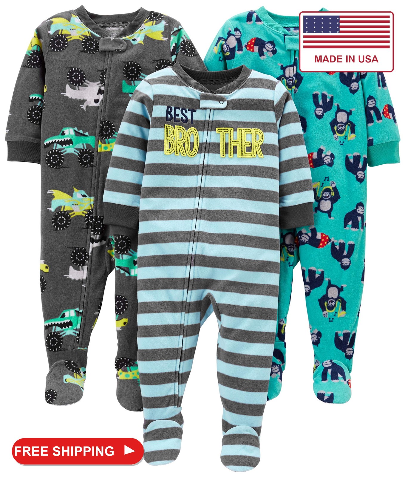 Simple Joys by Carter\'s Toddler Boy\'s 3-Pack Flame Resistant Fleece Footed Pajam